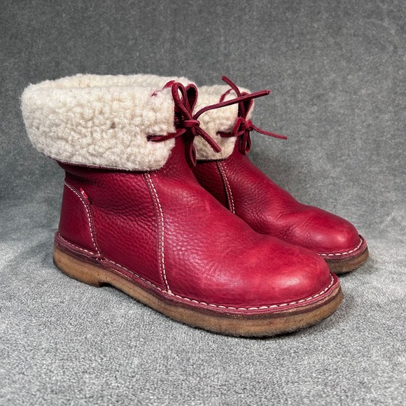 Duckfeet Arhus Shearling Red Pebbled Leather Boots Women's Size EU 42 US 10.5-11 - Picture 3 of 16